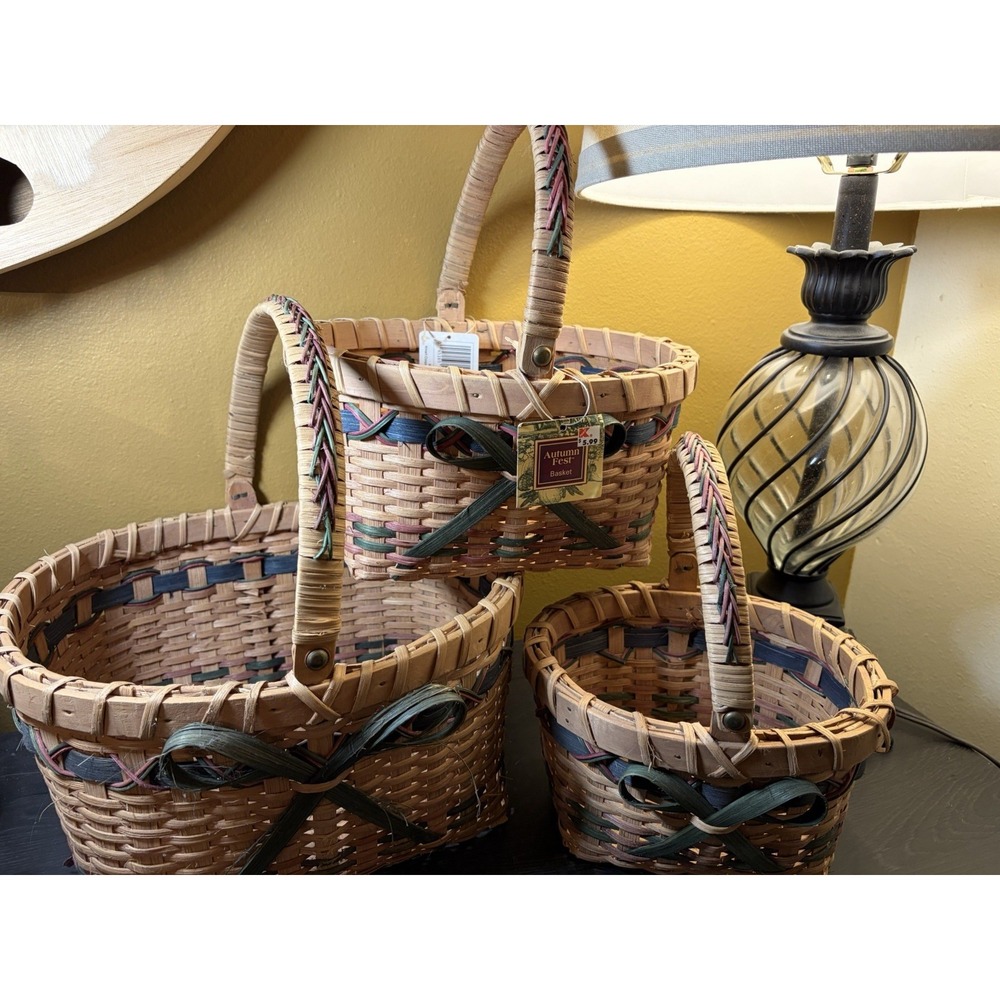 Autumn Fest Vintage Wicker Nesting Baskets Set of 3 Cottagecore Boho Country
